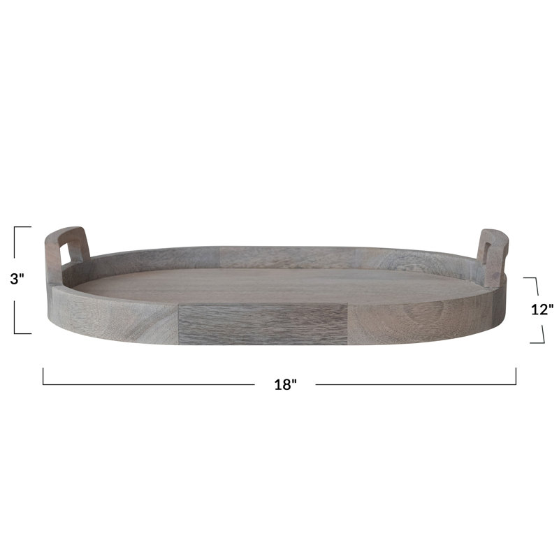 Oval Mango Wood Tray with Handles Bleached