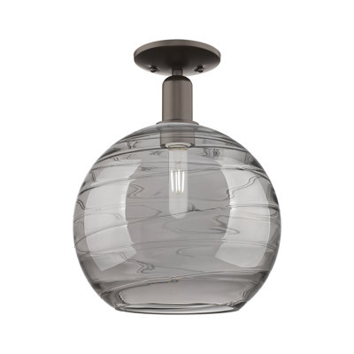 Arcadia - Athens Deco Swirl - 1 Light 12" Semi-Flush Mount - Oil Rubbed Bronze Finish - Light Smoke Deco Swirl Shade