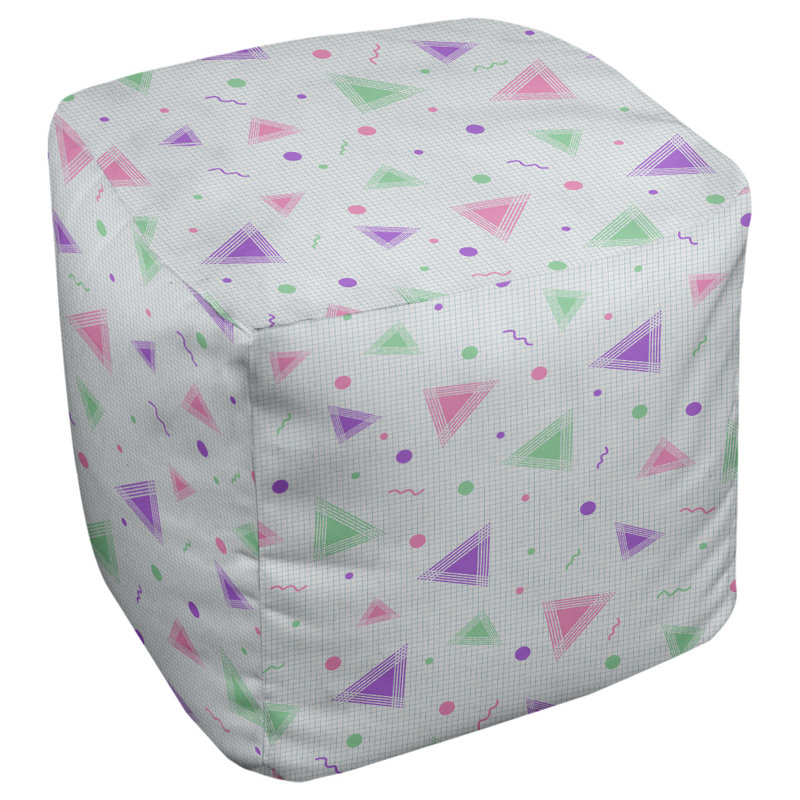 Repose-pieds à cubes rétro 90s Leffel, H 19,5 po x L 117 po x P 20 po, Bleu / mauve / blanc