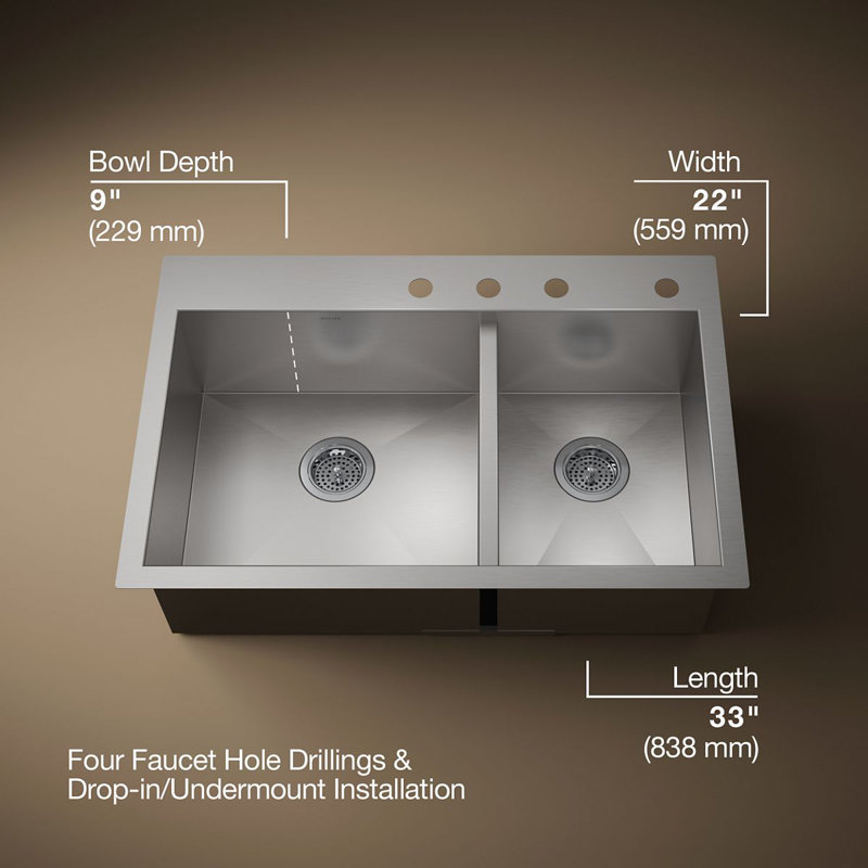 Vault™ 33" L x 22" W Dual Mount Kitchen Sink, 4 holes