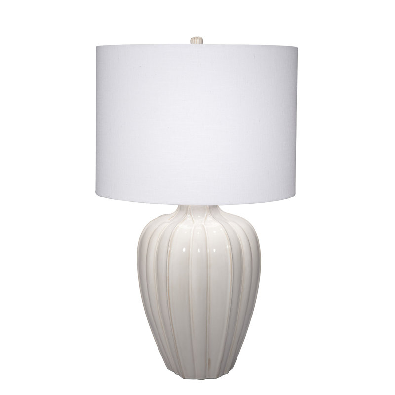 Seraphina Light Cream Ceramic Table Lamp with White Linen Shade