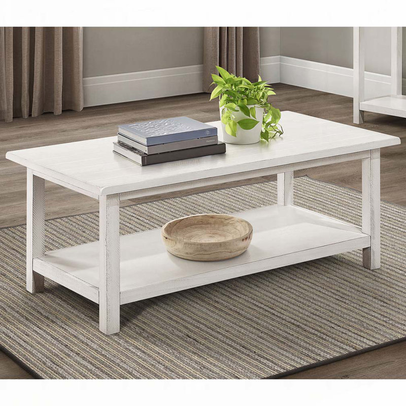 Table basse en bois avec tablette, Blanc antique