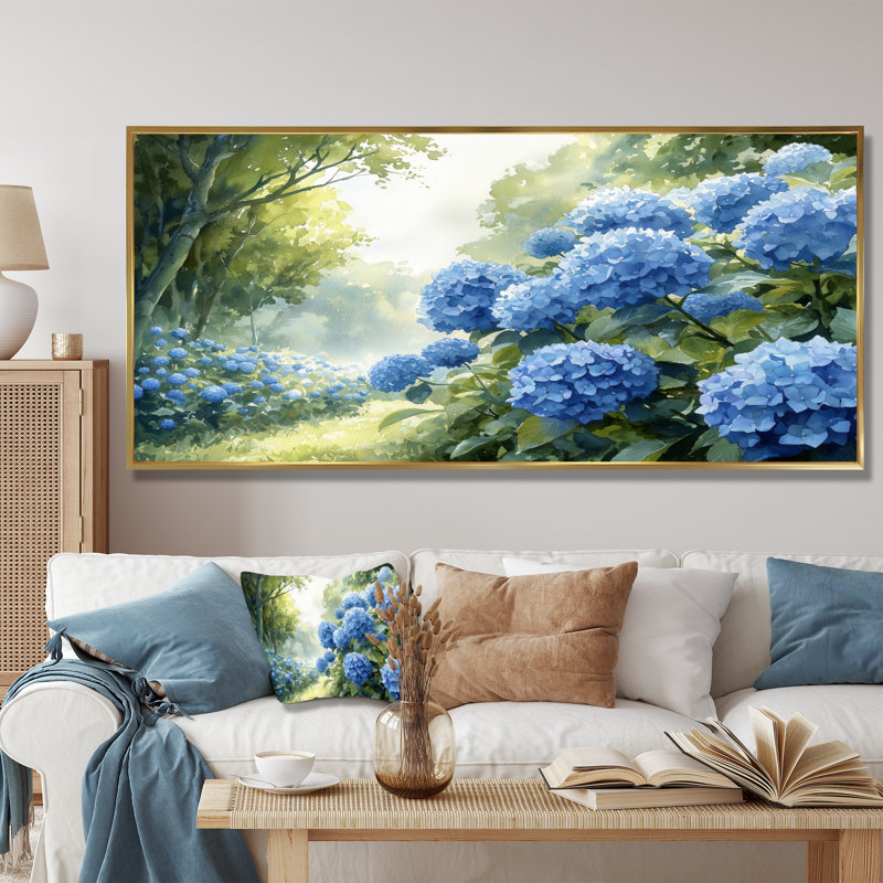 Hortensias dans le verger - hydrangées, art mural, Doré, Picture Frame Print, 34" H x 44" W
