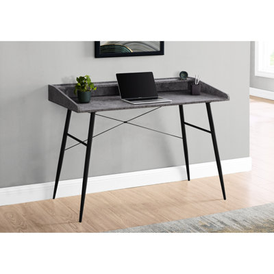 Home Office Furniture Computer Desk, 48" With Grey Stone-like Laminate, Storage Shelves, Black Metal Stand Work Desk Stone-look Surface And Metal, 48"l, Laptop Shelf