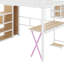 Lit mezzanine double avec bureau et escalier de rangement, lit mezzanine en métal avec éclairage DEL, lit mezzanine haut avec garde-robe et tablettes-1221089590