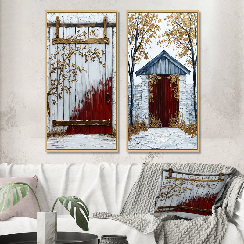 Ensemble de 2 pièces de porte de grange blanche décorée de beauté - I, Érable, H 40 po x l 40 po, Impression encadrée