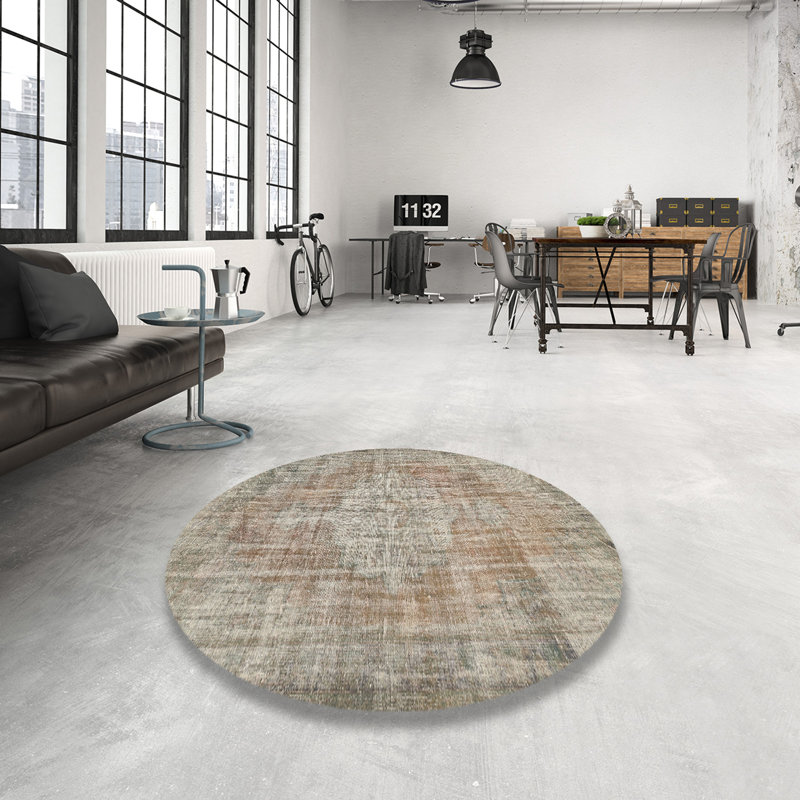 Tapis contemporain gris / orange clair Debose, Rond 7 pi