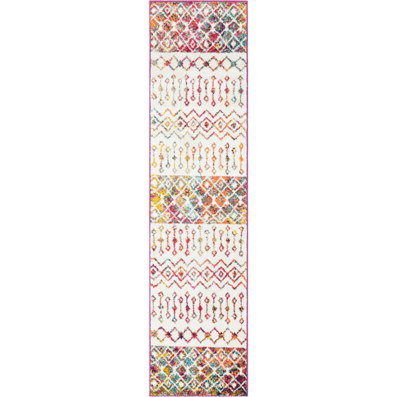 Tapis abstrait en polypropylène tissé à la machine Briehn, Tapis de couloir 2 pi x 8 pi