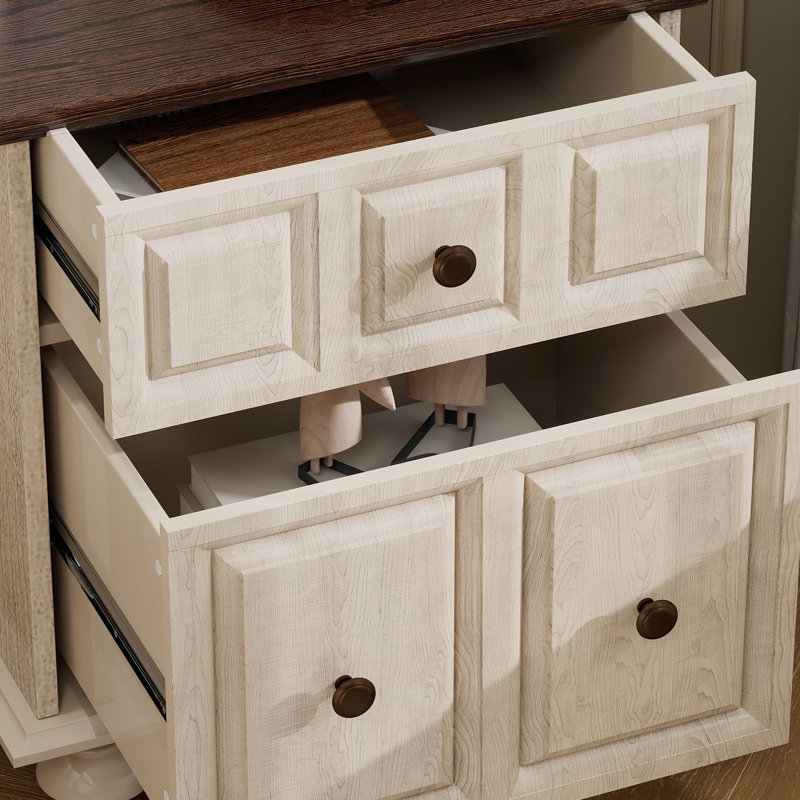 Table de chevet 20,5 "avec table de bout 2 tiroirs, armoire de chevet pour chambre à coucher, Blanc antique