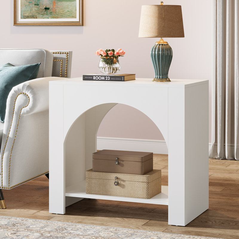 Farmhouse End Table With Storage Shelf For Living Room, 1, Light Brown