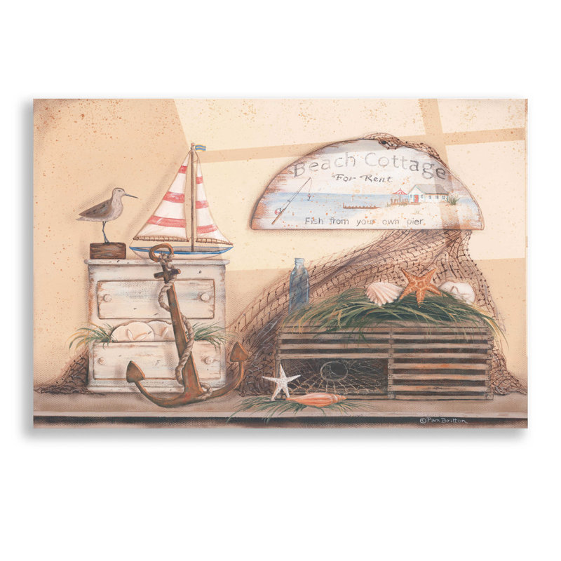 «Beach Cottage» par Pam Britton, art en verre acrylique, H 12 po x l 16 po x P 0,13 po