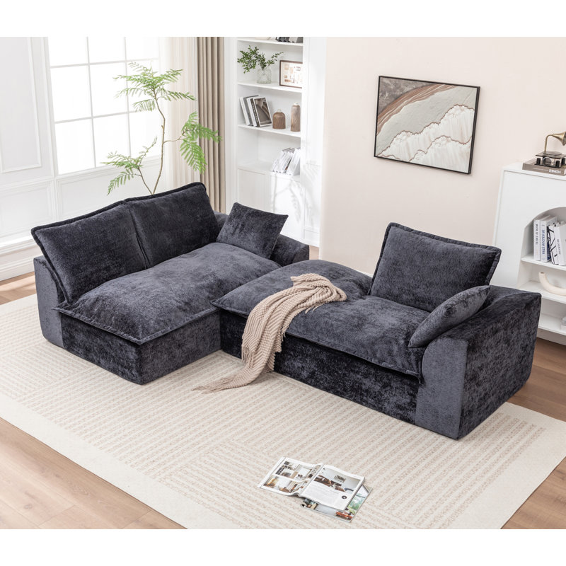 Chenille moderne surdimensionnée en forme de L 103 po, Chenille noir