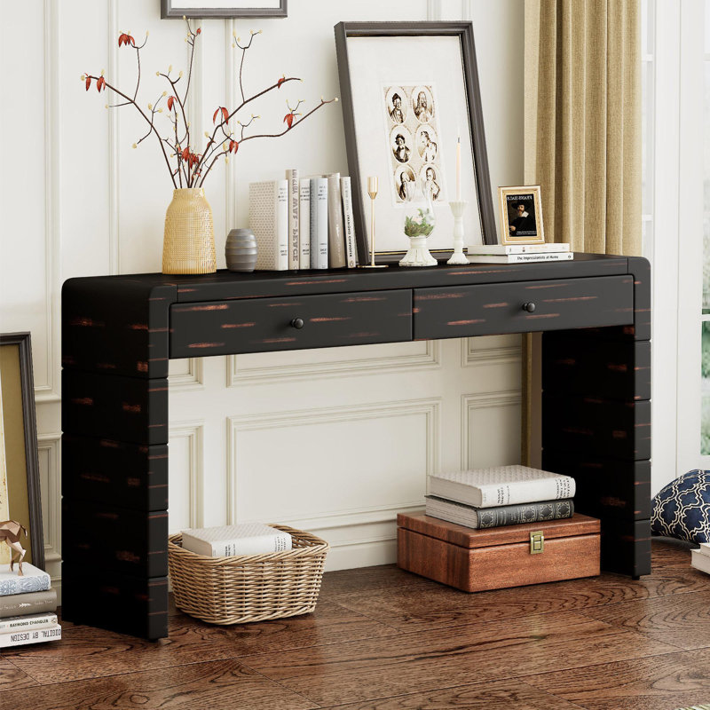 Ephemeral Wooden Entryway Table Console Table With Storage Drawers, Black
