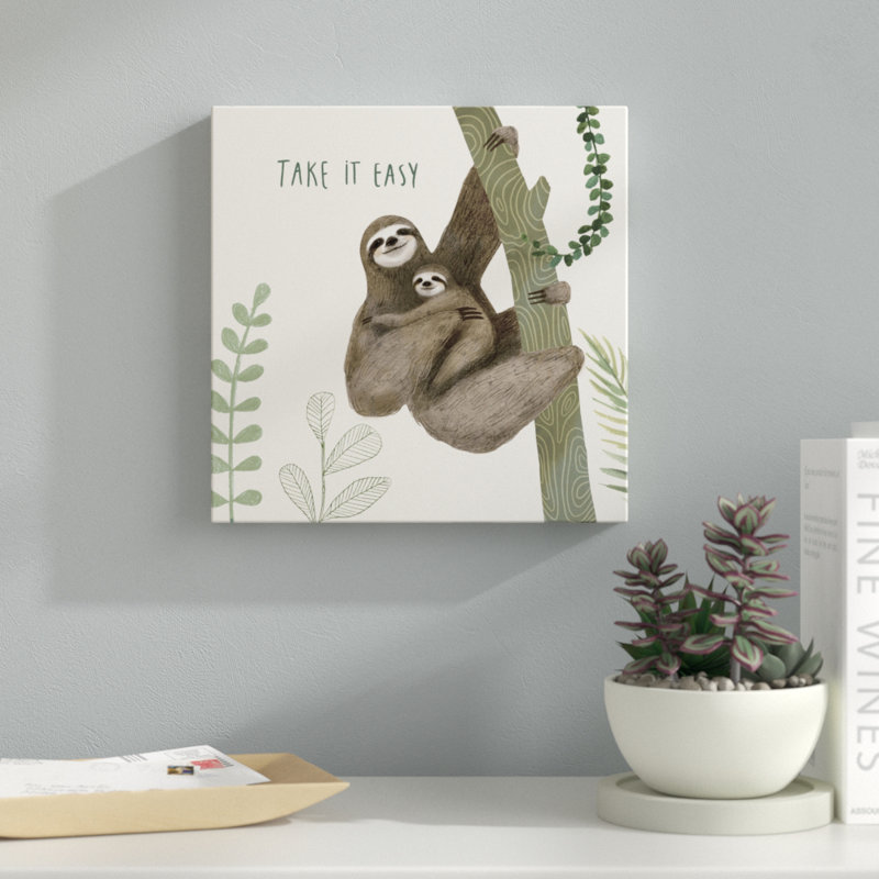 «Sloth Sayings IV», peinture sur toile, H 12 po x l 12 po, Toile tendue