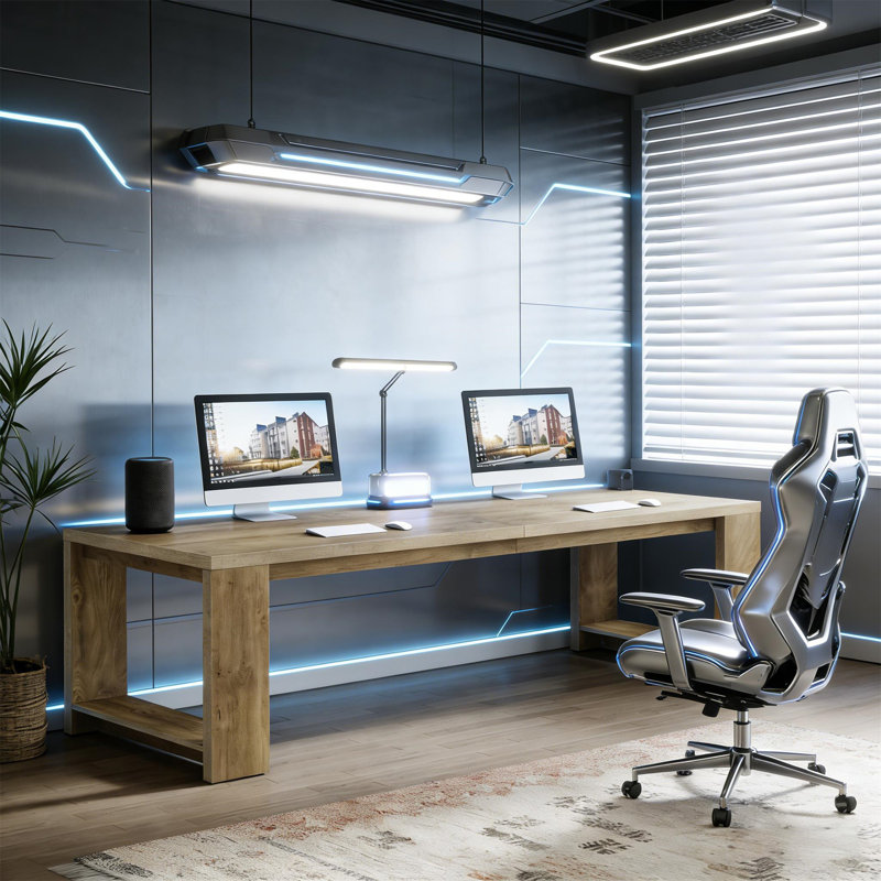 Roomy Office Desk (Not Include Stools), Oak