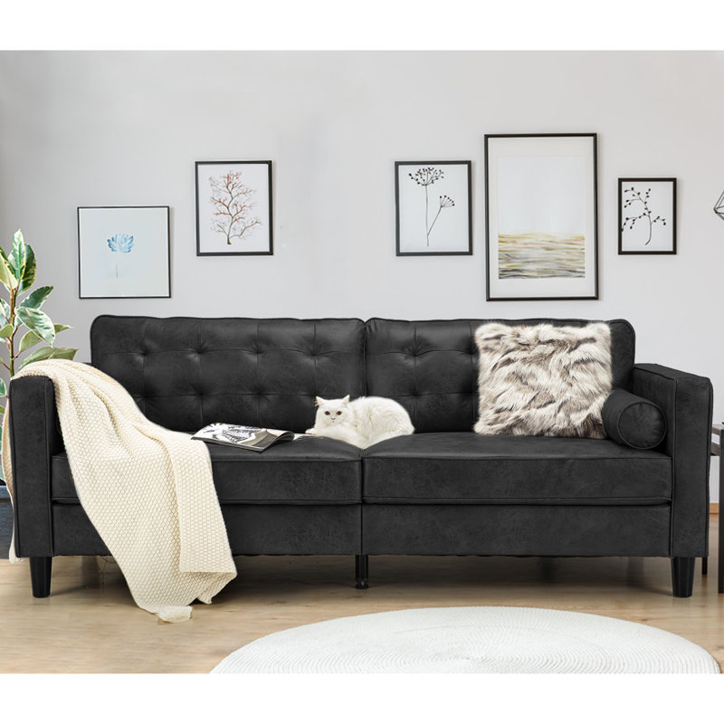 Palardy 4 Seater Faux Leather Sofa, Black