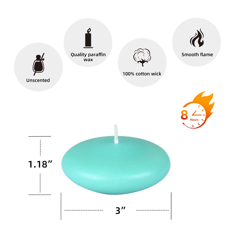 Ensemble de bougies flottantes non parfumées, Aigue-marine, Hauteur de 1,5 po, diamètre de 3 po, Ensemble de 12