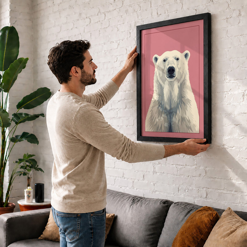 Calm Polar Bear Modern - Framed Print, A2 - 59.4 x 42.0 cm, Oak