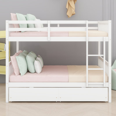 Modern Wood Bunk Bed With Drawers, Ladder, And Splits To Two Beds