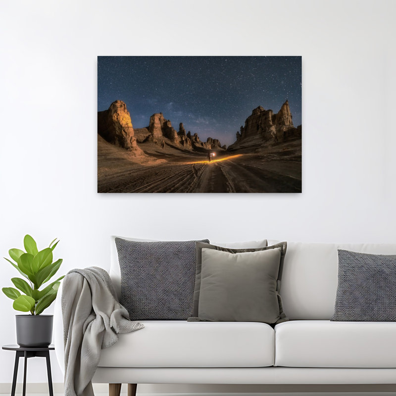 «Milky Way Mountain Road», impression abstraite de paysage contemporain de montagne, H 32 po x l 48 po