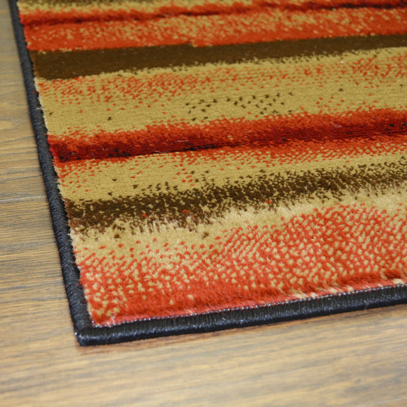 Tapis tissé à la machine jaune / noir / rouge / brun, Tapis de couloir 2 pi 3 po x 7 pi 7 po