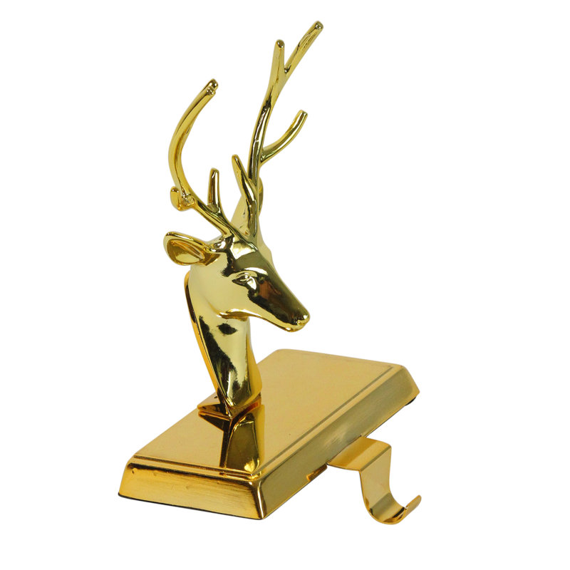 Porte-chaussette de Noël cerf en métal doré 8 po