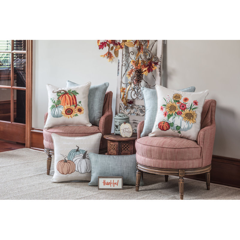 16" Square Embroidered Thanksgiving Floral Throw Pillow