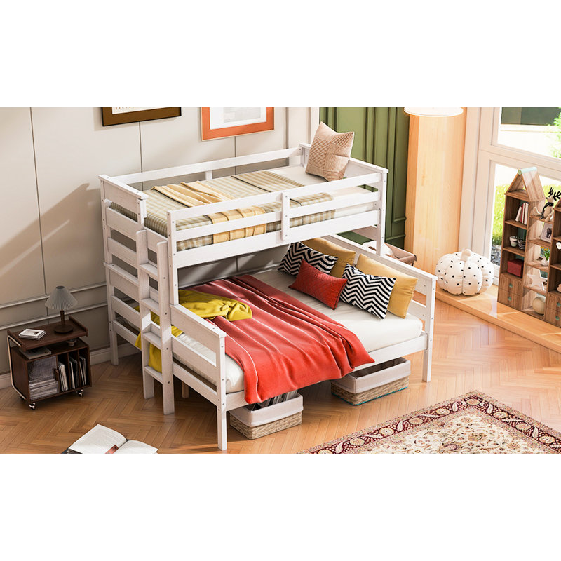 Lit simple superposé au-dessus de grand lit simple, blanc - Lit pour la chambre à coucher sans sommier, Blanc