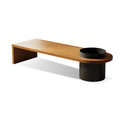Burlywood + Black Solid Wood + Iron Half-circle Coffee Table