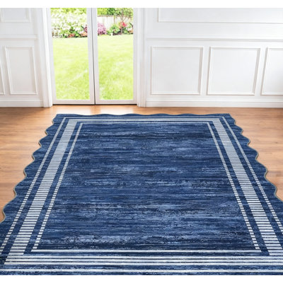 Tapis lavable à bords festonnés, tapis doux et antidérapant naturel avec motif festonné à poils courts, idéal pour le salon, la chambre à coucher, la salle à manger et le bureau à domicile.