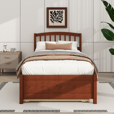 Twin Size Platform Bed Wood Bed Frame With Trundle