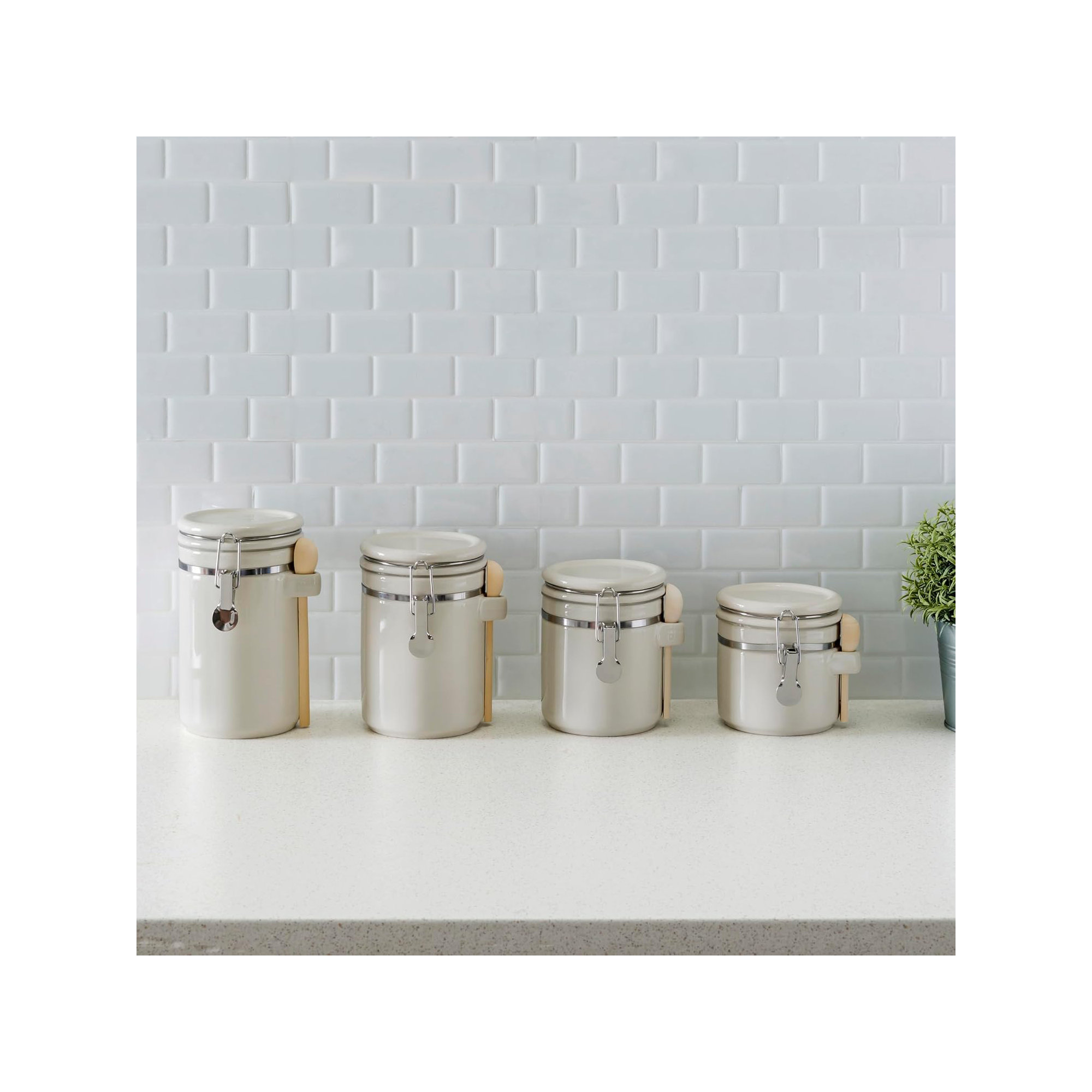 Glass Canister - Set of 4, Beige
