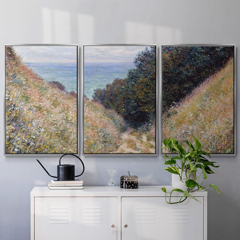 Monet, reproduction sur toile 3 pièces, H 36 po x l 75 po x P 2 po, Argent