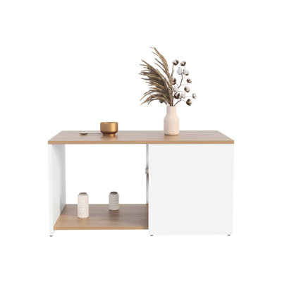 Modern Coffee Table With Inner Shelf Space - 31.08" X 17.89", White Natural Oak Rectangular 16.54", Stylish Design