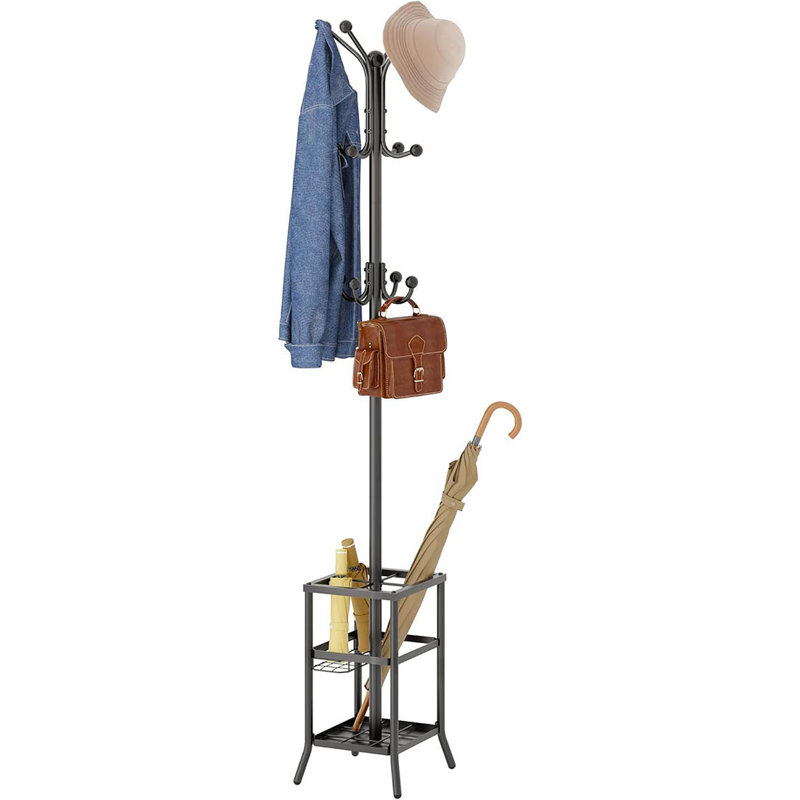 Metal Freestanding 12 - Hook Coat Rack, Black