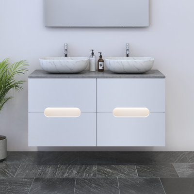 Meuble-lavabo double 47,2 po avec plateau en bois manufacturé Kashden