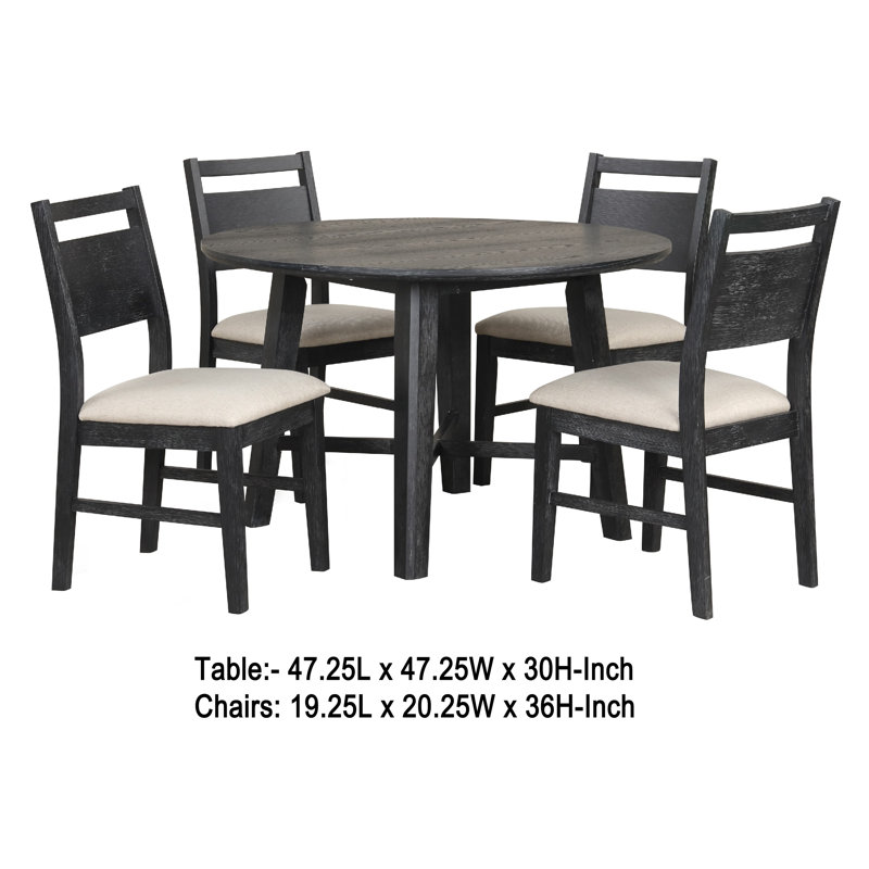 Ensemble de table de salle à manger ronde 5 pièces Saby, 4 chaises d'appoint, bois noir, brun clair