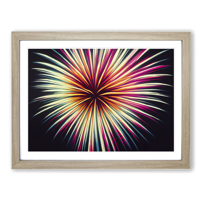 XH1022-2785X Dramatic Fireworks - Single Picture Frame Print, Oak Framed, 46cm H x 64cm W x 2cm D