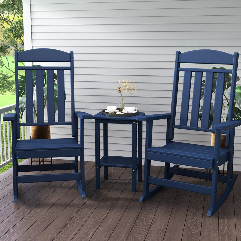 3-Piece Rocking Chair Set With Coffee Table, Navy