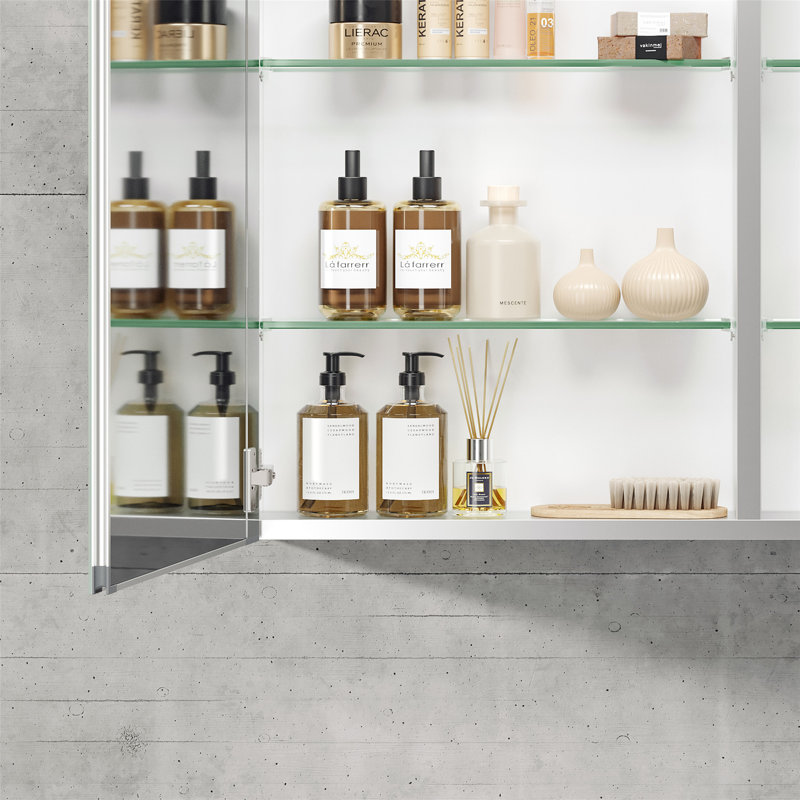 Armoire à pharmacie polyvalente avec miroir, offrant de multiples options d'installation et de fonctionnalités.