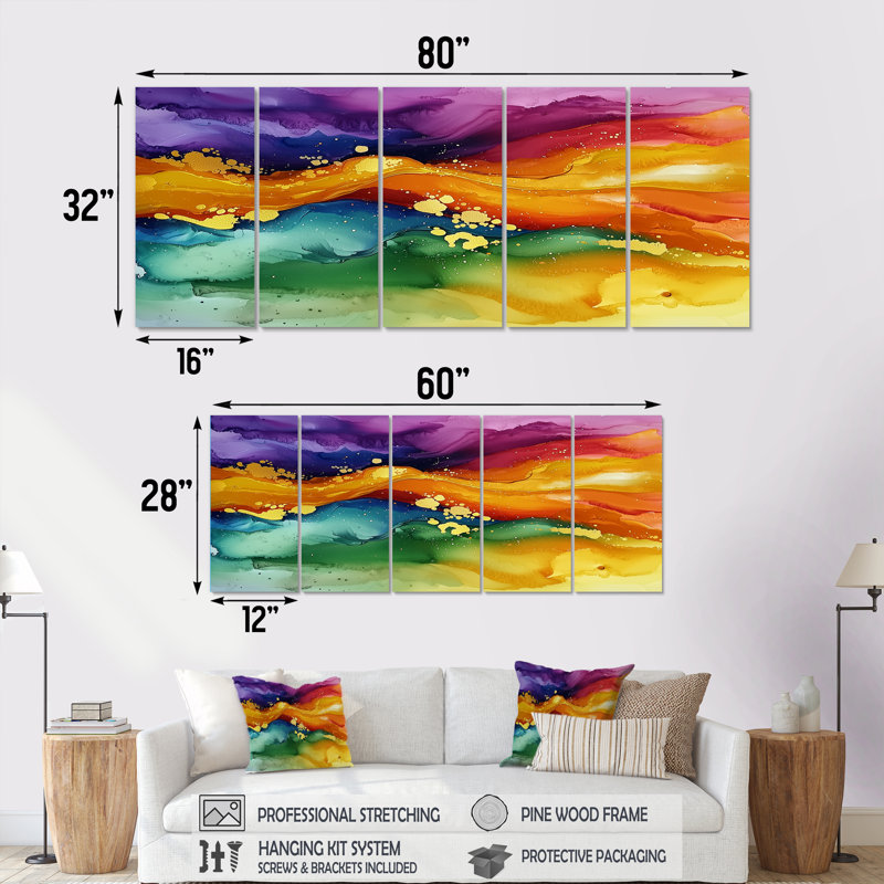 Nurie - reproduction d'art abstraite - art mural moderne pour le salon, H 32 po x l 80 po, 5