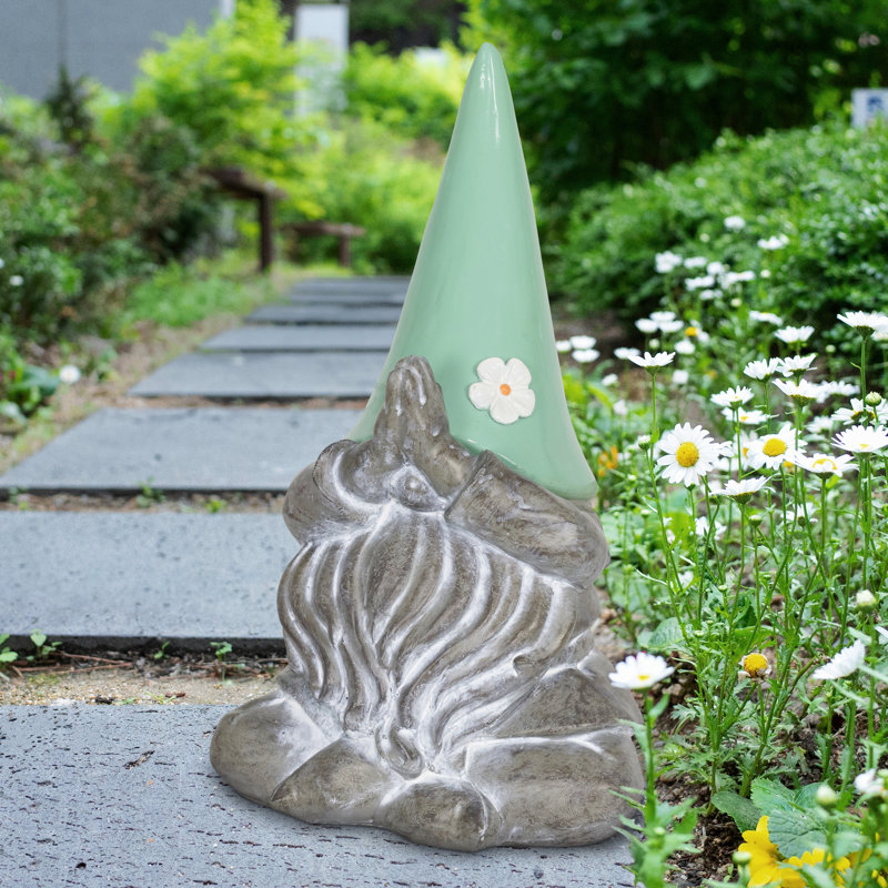 Solar Powered Resin Meditating Gnome with LED Hat, 11 Inch