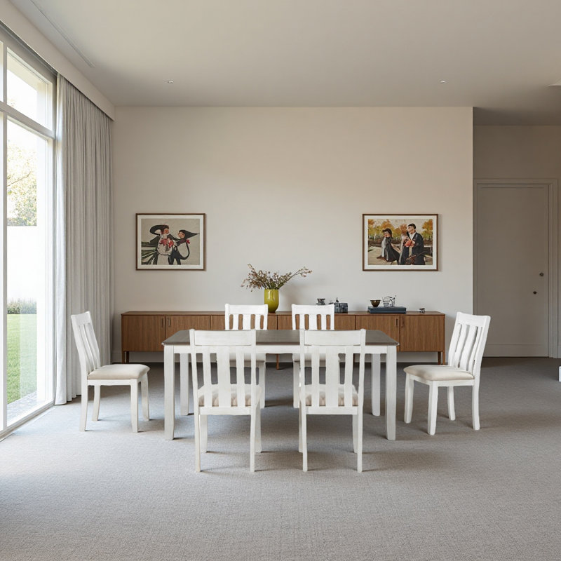 Ensemble de table de salle à manger 7 pièces de style rétro avec table extensible et 6 chaises rembourrées, Beige, Brun