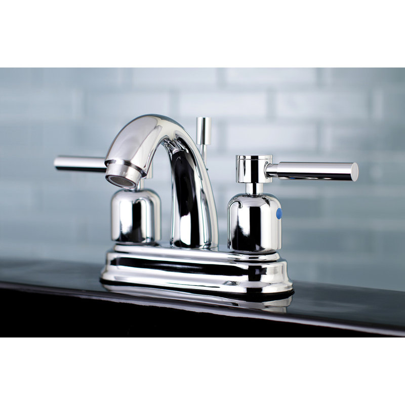 Kingston Brass Concord Two-Handle 3-Hole Deck Mount 4" Centerset Bathroom Faucet with Plastic Pop-Up, Polished Chrome