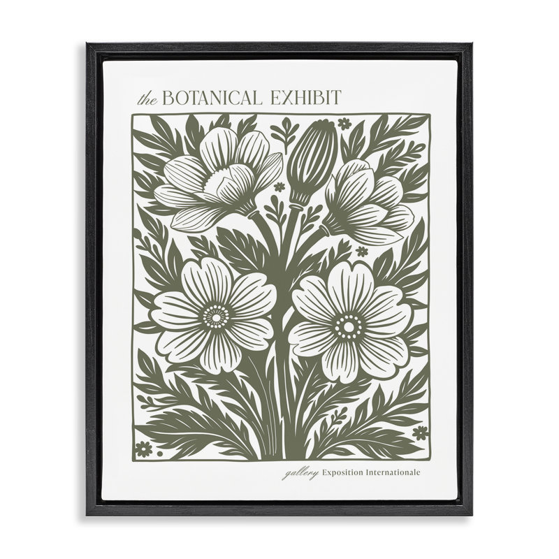 Minimal Moss Hued Florals Framed Floater Canvas Wall Art, design by Lettered and Lined, Jet Black Floater Frame