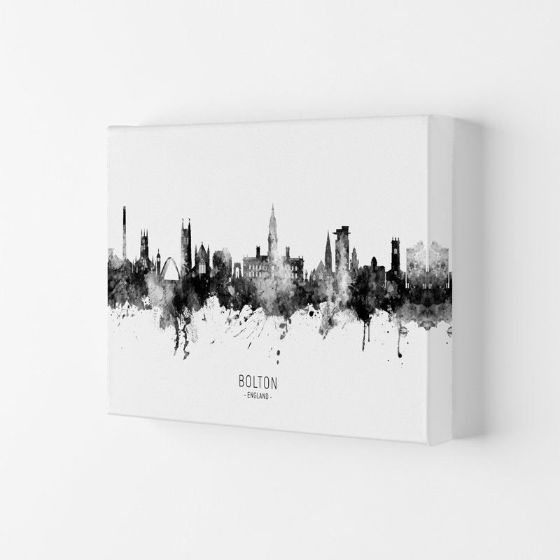 Bolton England Skyline Black White City Name by Michael Tompsett - 1 Piece Wall Art, 29.7cm H x 42cm W x 4cm D