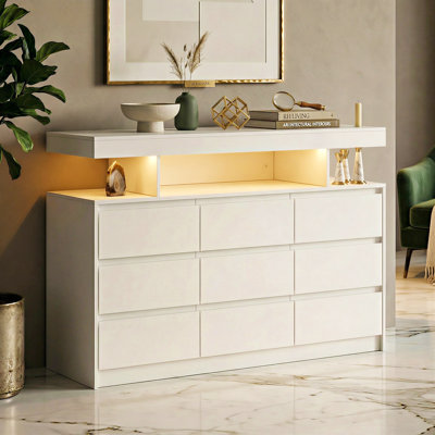 9-Drawer Dresser With Power Outlets And Adjustable Lights
