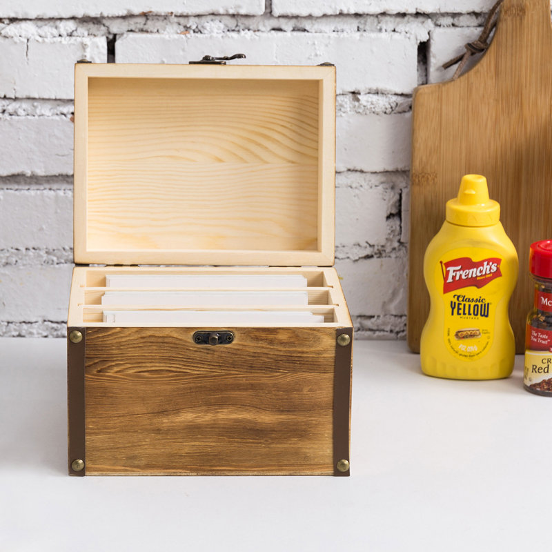 Boîte à cartes de recettes en bois massif, Brun