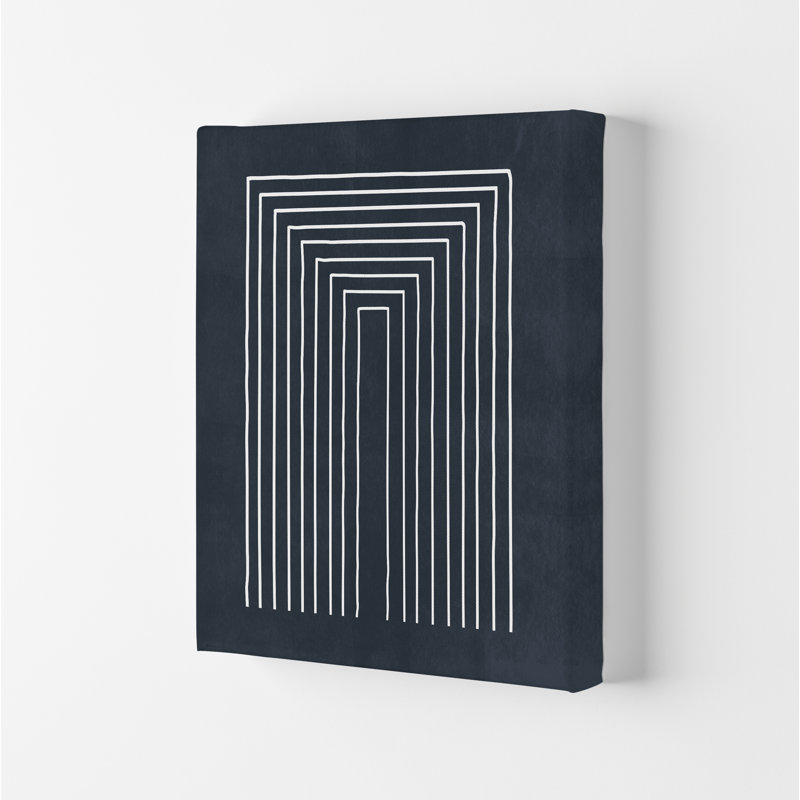 Lino Style Blue Geometric Lines - Print, No Frame, 84cm H x 59cm W x 1cm D