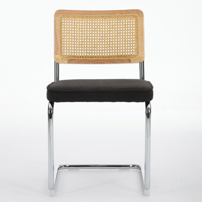 Ensemble de 2 chaises de salle à manger de style Mid-Century moderne en velours avec dossier en canne naturel et base en acier inoxydable chromé
